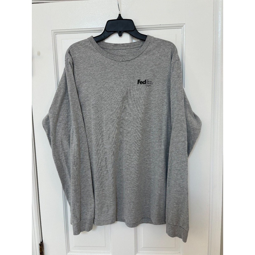 Fed Ex Ground Mens Large L Regular Long Sleeve Shirt Grey Logo T Shirt